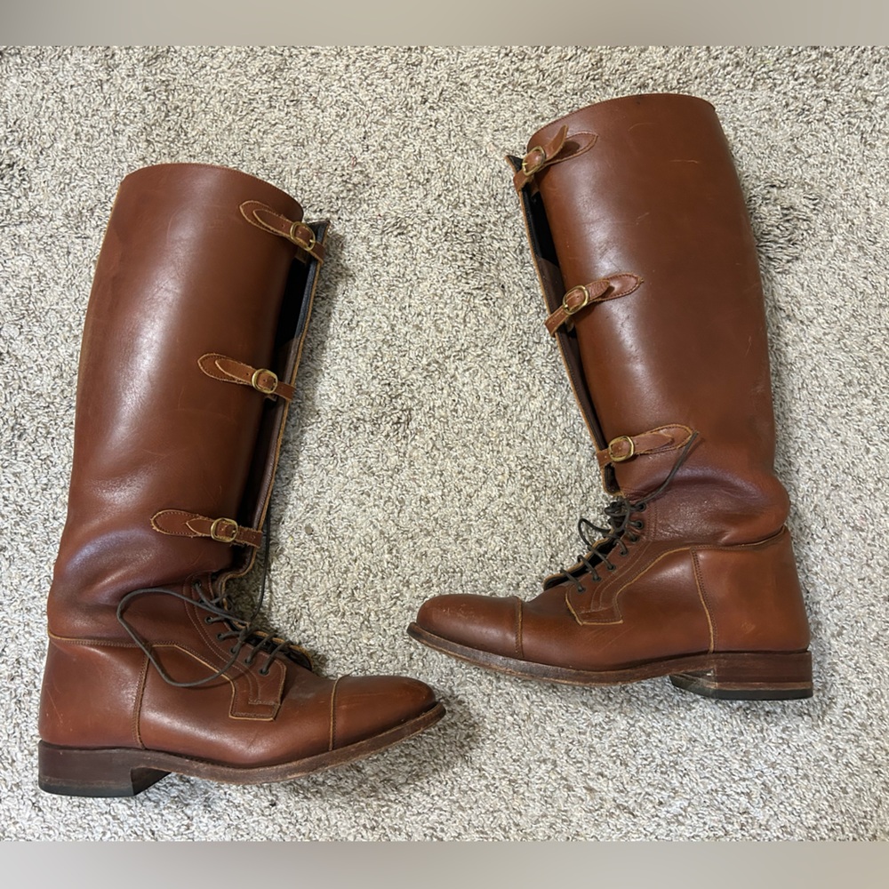Ian Harold Boots Tall Leather Riding Calvery Brown Buckle Womens Equestrian Sz 9